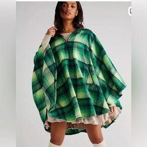Free People Woodstock Brushed Plaid Poncho ONE SIZE FITS ALL